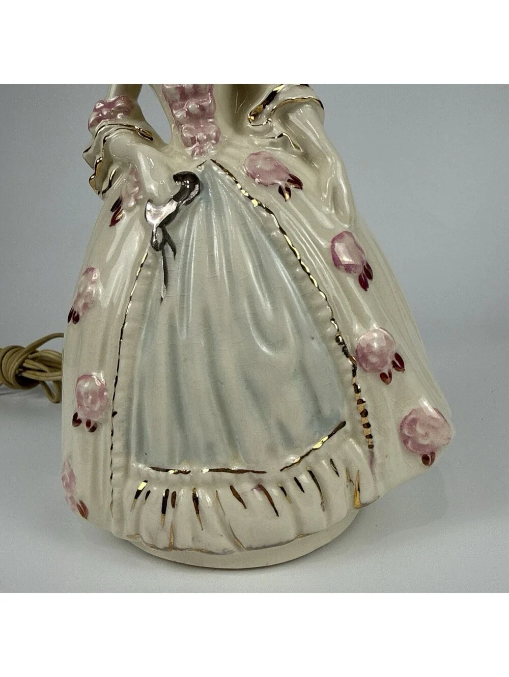 Vintage William F. B. Johnson Colonial Lady Figurine Table Lamp – Hand Decorated